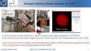 Timepix Neutron Beam Monitor at n TOF EAR