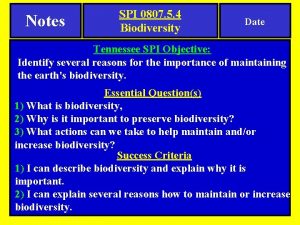 Notes SPI 0807 5 4 Biodiversity Date Tennessee