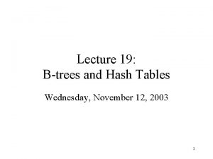 Lecture 19 Btrees and Hash Tables Wednesday November