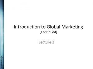 Introduction to Global Marketing Continued Muhammad Waqas Lecture