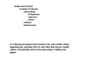 health claims brief contents of interest antioxidants Polyphenols