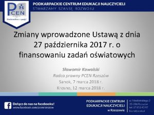 Zmiany wprowadzone Ustaw z dnia 27 padziernika 2017