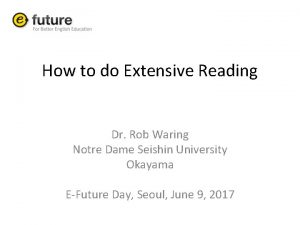 How to do Extensive Reading Dr Rob Waring