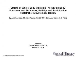Effects of WholeBody Vibration Therapy on Body Functions