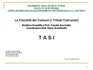 UNIVERSITA DEGLI STUDI DI TORINO FACOLTA DI ECONOMIA