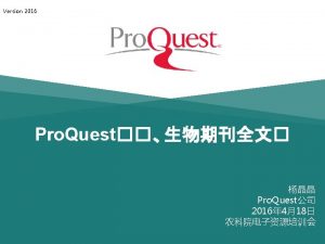 1 Pro Quest Pro Quest Agricultural Science Collection