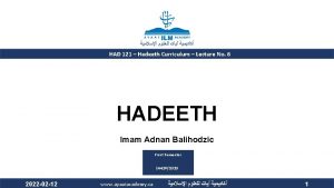 HAD 121 Hadeeth Curriculum Lecture No 6 HADEETH