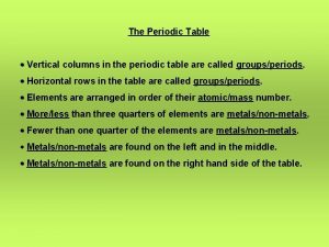 The Periodic Table Vertical columns in the periodic