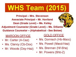 WHS Team 2015 Principal Mrs Stevenson Associate Principal