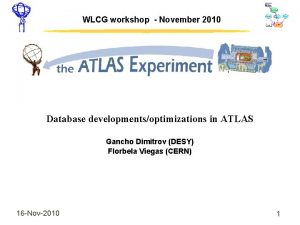 WLCG workshop November 2010 Database developmentsoptimizations in ATLAS
