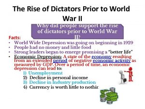 The Rise of Dictators Prior to World War