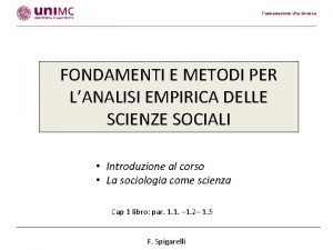 FONDAMENTI E METODI PER LANALISI EMPIRICA DELLE SCIENZE