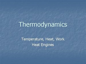 Thermodynamics Temperature Heat Work Heat Engines Introduction n