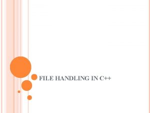 FILE HANDLING IN C USING INPUTOUTPUT FILES Files
