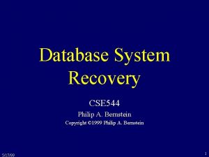 Database System Recovery CSE 544 Philip A Bernstein