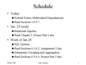 Schedule Today u Normal Forms Multivalued Dependencies u