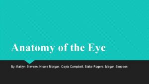 Anatomy of the Eye By Kaitlyn Stevens Nicole