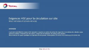 Exigences HSE pour la circulation sur site REGLE