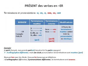 PRSENT des verbes en ER Terminaisons et prononciations