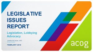 LEGISLATIVE ISSUES REPORT Legislation Lobbying Advocacy Jennifer Mc