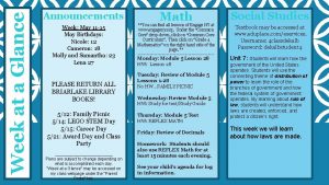 Week at a Glance Announcements Week May 11