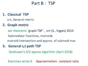 Part B TSP 1 Classical TSP st General