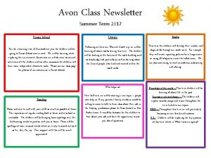 Avon Class Newsletter Summer Term 2017 Forest School