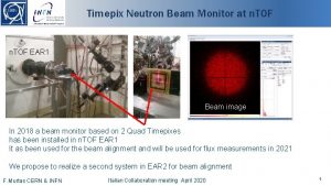 Timepix Neutron Beam Monitor at n TOF EAR