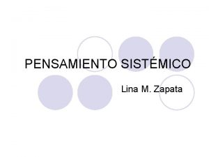 PENSAMIENTO SISTMICO Lina M Zapata APRENDIZAJE PENSAMIENTO SISTMICO