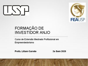 FORMAO DE INVESTIDOR ANJO Curso de Extenso Mestrado