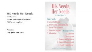 His Needs Her Needs Meeting each First and