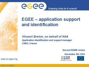 Enabling Grids for Escienc E EGEE application support