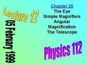 Chapter 25 The Eye Simple Magnifiers Angular Magnification