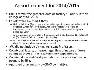 Apportionment for 20142015 CRAO committee gathered data on
