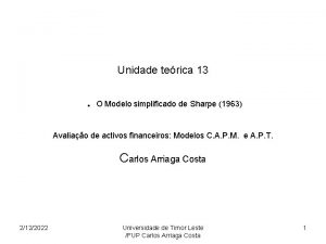 Unidade terica 13 O Modelo simplificado de Sharpe