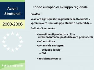 Azioni Strutturali Fondo europeo di sviluppo regionale Finalit