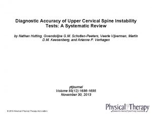 Diagnostic Accuracy of Upper Cervical Spine Instability Tests