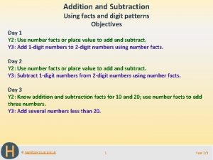 Addition and Subtraction Using facts and digit patterns