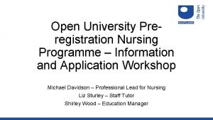 Open University Preregistration Nursing Programme Information and Application