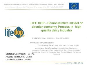 LIFE DOP Demonstrative m Odel of circular economy