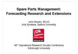 Spare Parts Management Forecasting Research and Extensions John