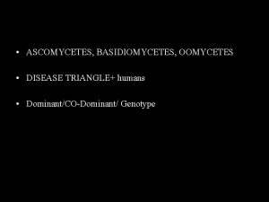 ASCOMYCETES BASIDIOMYCETES OOMYCETES DISEASE TRIANGLE humans DominantCODominant Genotype