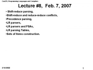 Cse 321 Programming Languages and Compilers Lecture 8