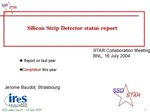 Silicon Strip Detector status report STAR Collaboration Meeting