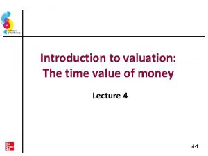 Introduction to valuation The time value of money