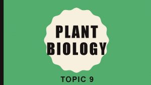 PLANT BIOLOGY TOPIC 9 Transport in the xylem