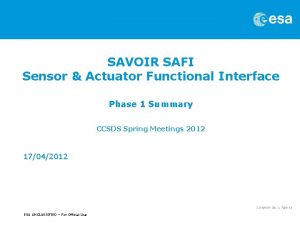SAVOIR SAFI Sensor Actuator Functional Interface Phase 1