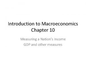 Introduction to Macroeconomics Chapter 10 Measuring a Nations