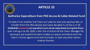 ARTICLE 25 Authorize Expenditure from PEG Access CableRelated