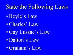 State the Following Laws Boyles Law Charles Law